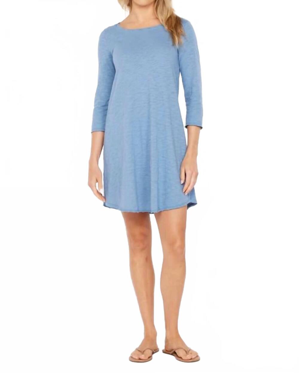 NEW MODODOC twisted crew neck dress in misty denim